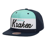 NHL Seattle Kraken Mitchell & Ness Retro Script Colorblock Snapback Hat