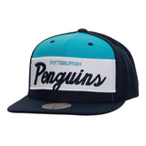 NHL Pittsburgh Penguins Mitchell & Ness Retro Script Colorblock Snapback Hat