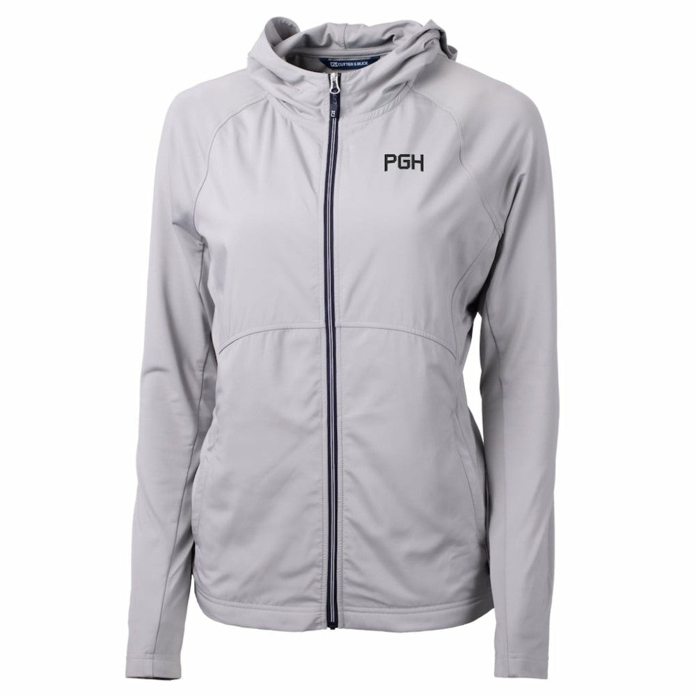 Gray Pittsburgh Pirates Cutter & Buck Women's City Connect Adapt Eco Knit Hybrid Recycled Full-Zip Hooded Jacket