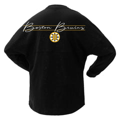 NHL Boston Bruins Fanatics Women's 100th Anniversary Sparkle Spirit Jersey T-Shirt