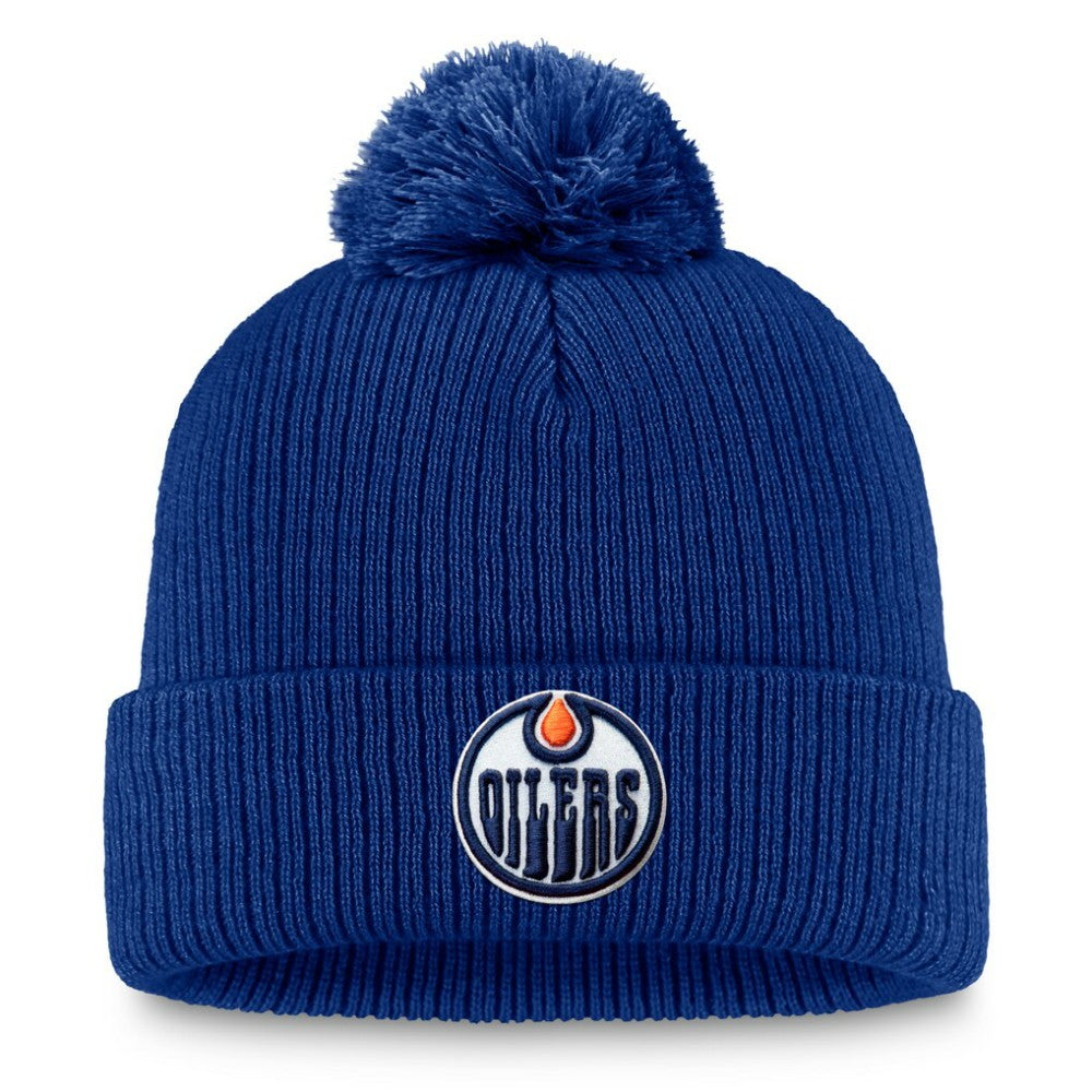 NHL Edmonton Oilers Fanatics Primary Logo Cuffed Knit Hat with Pom