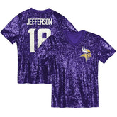 Justin Jefferson Girls Youth Sequin V-Neck Fashion Jersey - Minnesota Vikings Jerseys