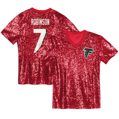 Bijan Robinson Girls Youth Sequin V-Neck Fashion Jersey - Atlanta Falcons Jerseys