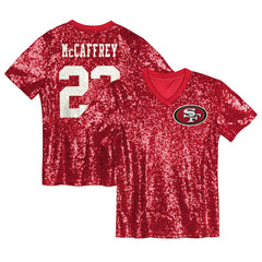 Christian McCaffrey Girls Youth Sequin V-Neck Fashion Jersey - San Francisco 49ers Jerseys