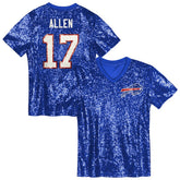 Josh Allen Girls Youth Sequin V-Neck Fashion Jersey - Buffalo Bills Jerseys