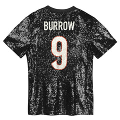 Joe Burrow Girls Youth Sequin V-Neck Fashion Jersey - Cincinnati Bengals Jerseys