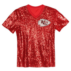 Travis Kelce Girls Youth Sequin V-Neck Fashion Jersey - Kansas City Chiefs Jerseys