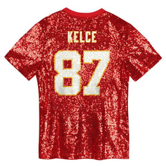 Travis Kelce Girls Youth Sequin V-Neck Fashion Jersey - Kansas City Chiefs Jerseys