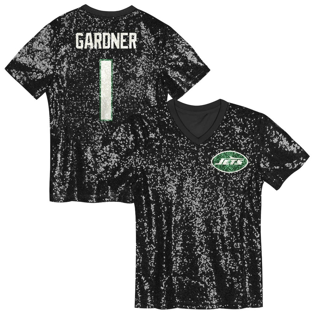 Sauce Gardner Girls Youth Sequin V-Neck Fashion Jersey - New York Jets Jerseys