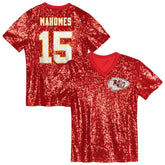Patrick Mahomes Girls Youth Sequin V-Neck Fashion Jersey - Kansas City Chiefs Jerseys