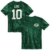 Jordan Love Girls Youth Sequin V-Neck Fashion Jersey - Green Bay Packers Jerseys