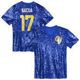 Puka Nacua Girls Youth Sequin V-Neck Fashion Jersey - Los Angeles Rams Jerseys