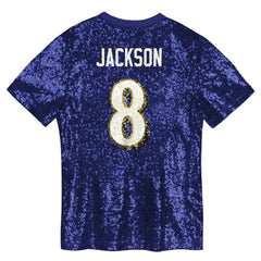 Lamar Jackson Girls Youth Sequin V-Neck Fashion Jersey - Baltimore Ravens Jerseys