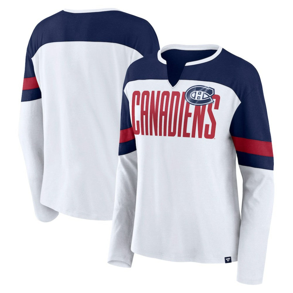 NHL Montreal Canadiens Fanatics Women's Frozen Long Sleeve Notch Neck T-Shirt