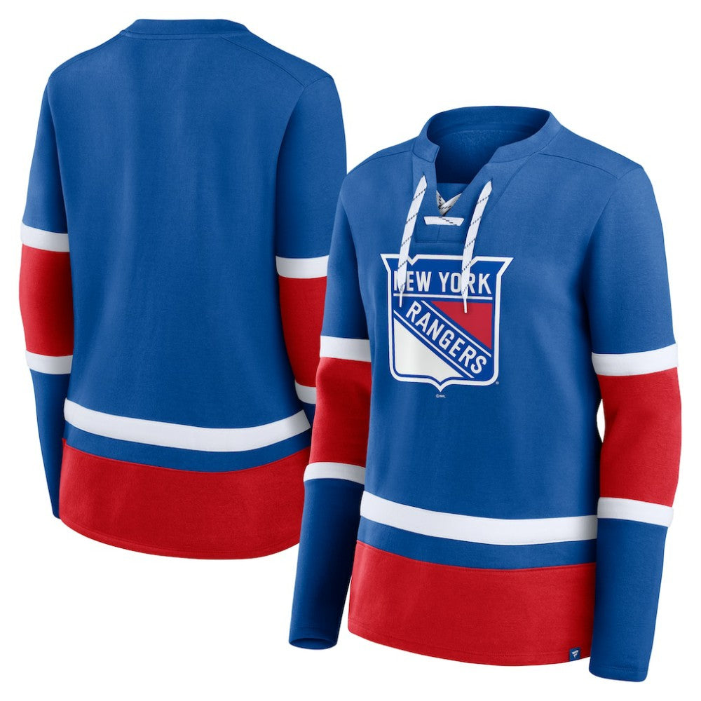NHL New York Rangers Fanatics Women's Prime Time Lace-Up Long Sleeve T-Shirt