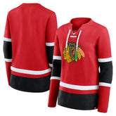 NHL Chicago Blackhawks Fanatics Women's Prime Time Lace-Up Long Sleeve T-Shirt