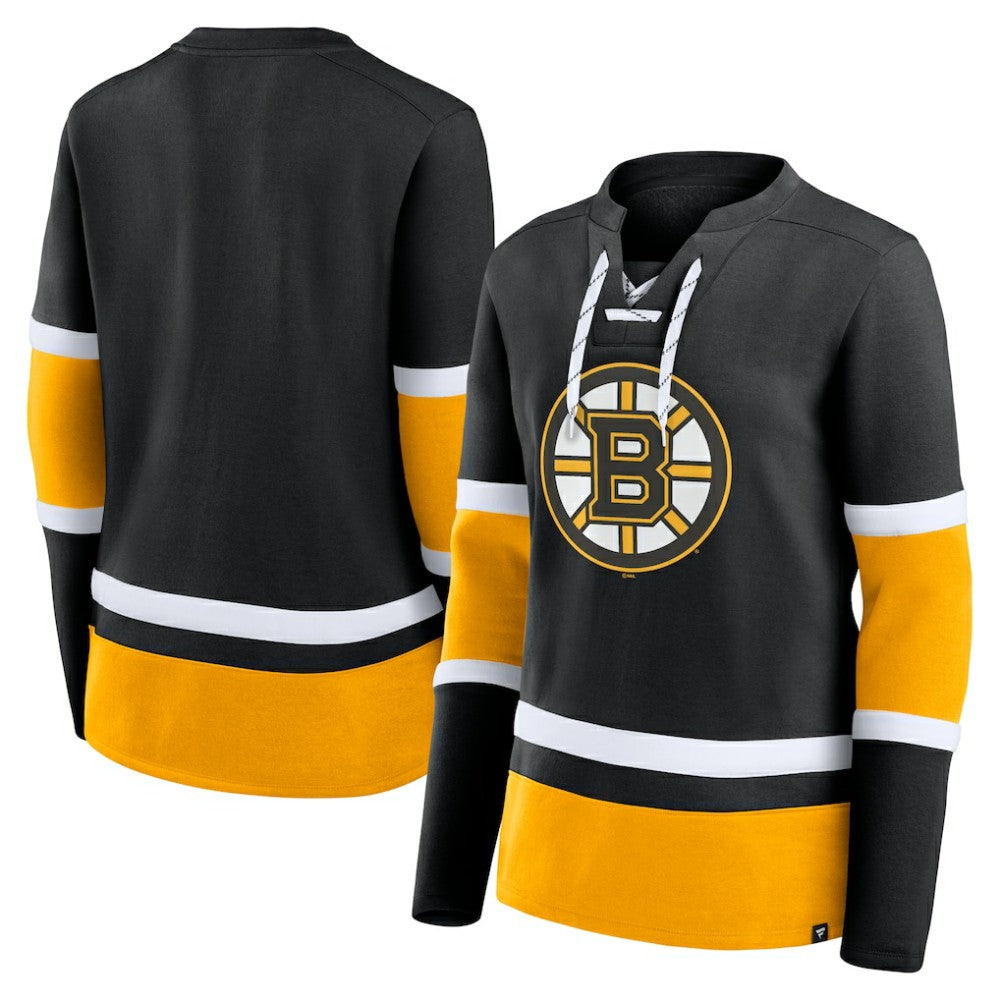 NHL Boston Bruins Fanatics Women's Prime Time Lace-Up Long Sleeve T-Shirt