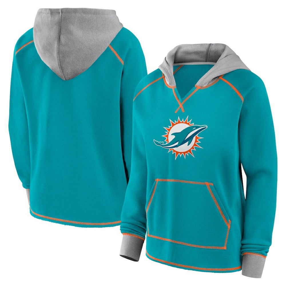 Logo Athletic Women's Boom Fleece Pullover V-Neck Hoodie - Miami Dolphins Hoodies