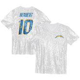 Justin Herbert Girls Youth Sequin V-Neck Fashion Jersey - Los Angeles Chargers Jerseys