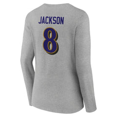 Lamar Jackson Women's Icon Player Name & Number Long Sleeve V-Neck T-Shirt - Baltimore Ravens T-shirts