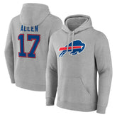 Josh Allen Icon Player Name & Number Pullover Hoodie - Buffalo Bills Hoodies