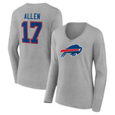 Josh Allen Women's Icon Player Name & Number Long Sleeve V-Neck T-Shirt - Buffalo Bills T-shirts