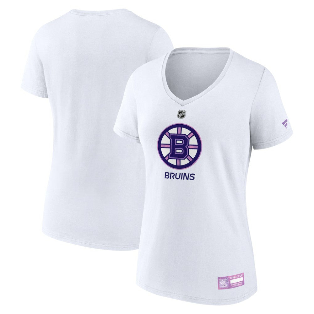 NHL Boston Bruins Fanatics Women's 2024 Hockey Fights Cancer V-Neck T-Shirt