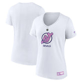 NHL New Jersey Devils Fanatics Women's 2024 Hockey Fights Cancer V-Neck T-Shirt