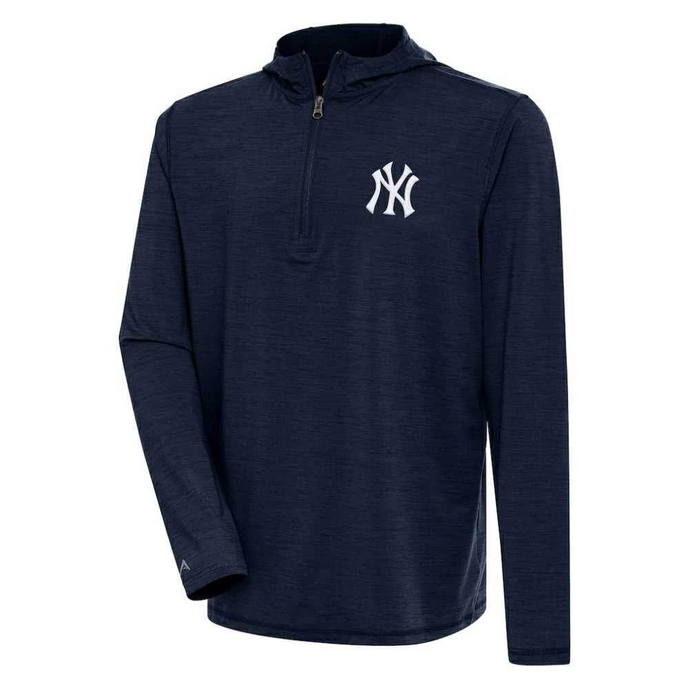 Heather Navy New York Yankees Antigua Tidy Quarter-Zip Hoodie