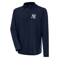 Heather Navy New York Yankees Antigua Tidy Quarter-Zip Hoodie