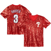 Red Bryce Harper Philadelphia Phillies Juniors Name & Number Sequin V-Neck Top
