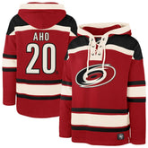 NHL Sebastian Aho Carolina Hurricanes '47 Player Name & Number Lacer Pullover Hoodie