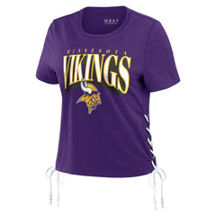WEAR by Erin Andrews Women's Lace Up Side Modest Cropped T-Shirt - Minnesota Vikings T-shirts