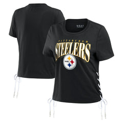 WEAR by Erin Andrews Women's Lace Up Side Modest Cropped T-Shirt - Pittsburgh Steelers T-shirts