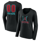 Black Arizona Diamondbacks Women's Personalized Name & Number Fastball Long Sleeve V-Neck T-Shirt