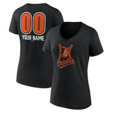 Black Baltimore Orioles Women's Personalized Name & Number Fastball V-Neck T-Shirt