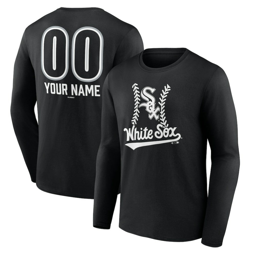 Black Chicago White Sox Personalized Name & Number Fastball Long Sleeve T-Shirt