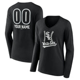 Black Chicago White Sox Women's Personalized Name & Number Fastball Long Sleeve V-Neck T-Shirt