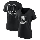 Black Chicago White Sox Women's Personalized Name & Number Fastball V-Neck T-Shirt