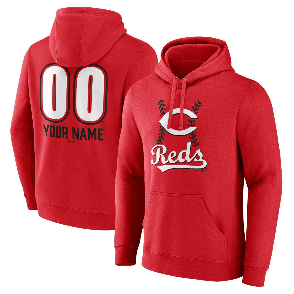 Red Cincinnati Reds Personalized Name & Number Fastball Pullover Hoodie