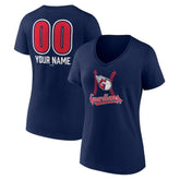 Navy Cleveland Guardians Women's Personalized Name & Number Fastball V-Neck T-Shirt