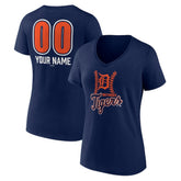 Navy Detroit Tigers Women's Personalized Name & Number Fastball V-Neck T-Shirt