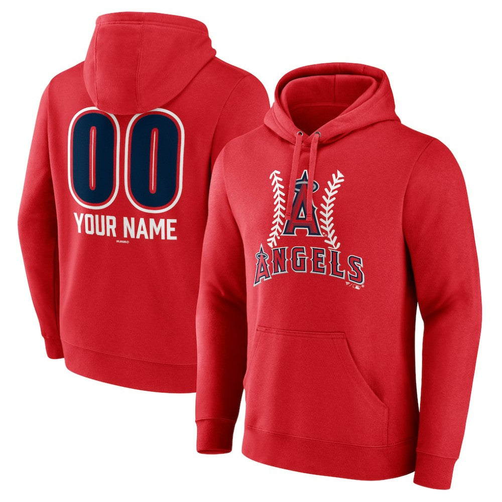 Red Los Angeles Angels Personalized Name & Number Fastball Pullover Hoodie