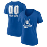 Royal Los Angeles Dodgers Women's Personalized Name & Number Fastball V-Neck T-Shirt
