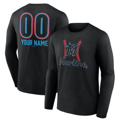 Black Miami Marlins Personalized Name & Number Fastball Long Sleeve T-Shirt
