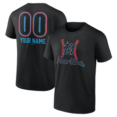 Black Miami Marlins Personalized Name & Number Fastball T-Shirt