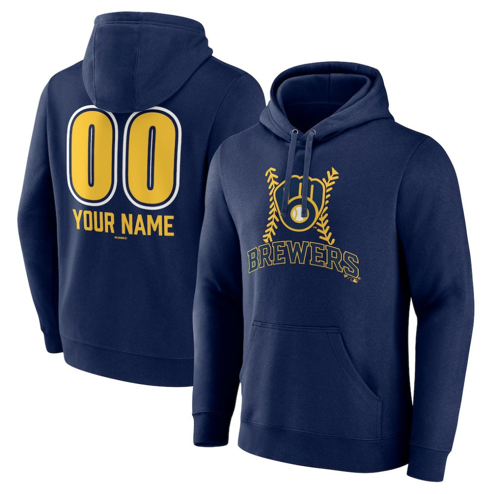 Navy Milwaukee Brewers Personalized Name & Number Fastball Pullover Hoodie