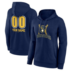 Navy Milwaukee Brewers Women's Personalized Name & Number Fastball Pullover Hoodie