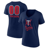 Navy Minnesota Twins Women's Personalized Name & Number Fastball V-Neck T-Shirt