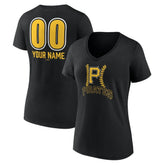 Black Pittsburgh Pirates Women's Personalized Name & Number Fastball V-Neck T-Shirt